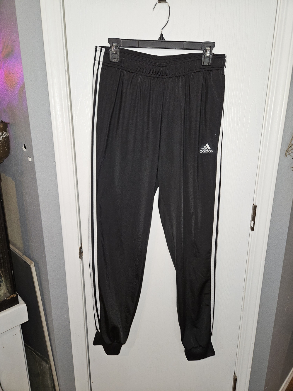 Adidas Mens Black Track Pants with White Stripes